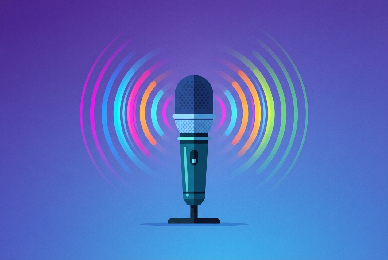 Abstract illustration representing AI podcasting tools